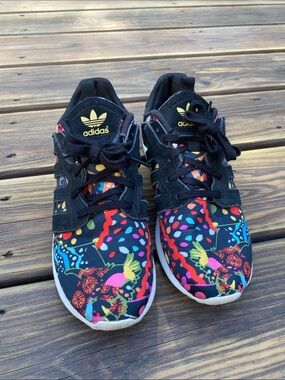 adidas Black Sneakers with Multicolor Abstract Floral Print